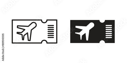Airline ticket icon symbol in filled and line style. Vector icon collection