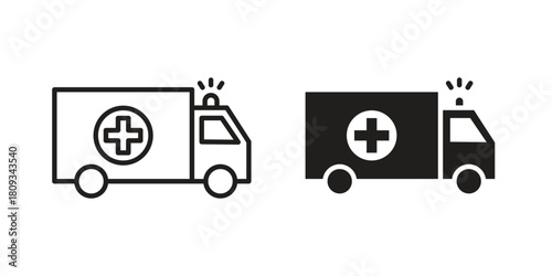 Ambulance icon symbol in filled and line style. Vector icon collection