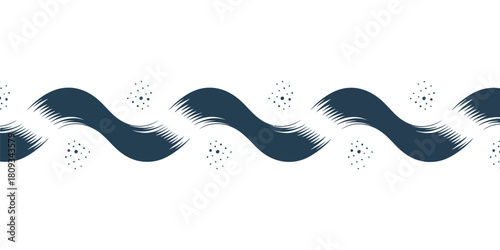 A repeating pattern of dark blue waves with brushstroke texture and small dot clusters on white background