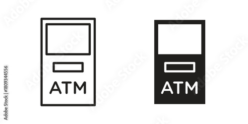 Atm icon symbol in filled and line style. Vector icon collection