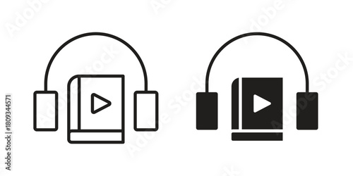 Audiobook icon symbol in filled and line style. Vector icon collection