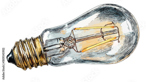 Detailed Vector Drawing of Lamp Illuminated with Light, Outline Style