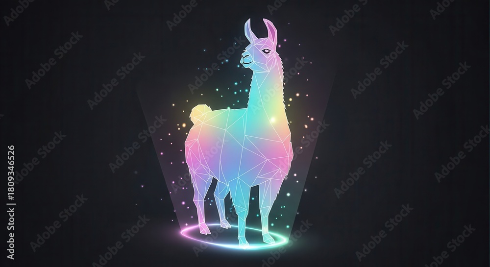 Naklejka premium Stylized polygonal ungulate appears illuminated by magical light against a dark background