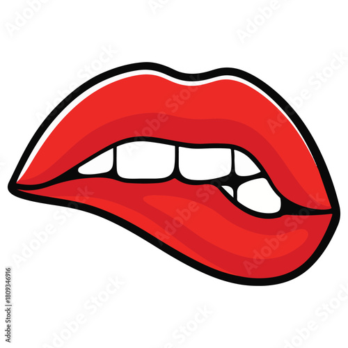 Biting Lip Clipart – Bold Red Lips with White Teeth in Pop Art Style