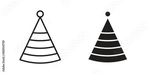 Birthday hat icon symbol in filled and line style. Vector icon collection