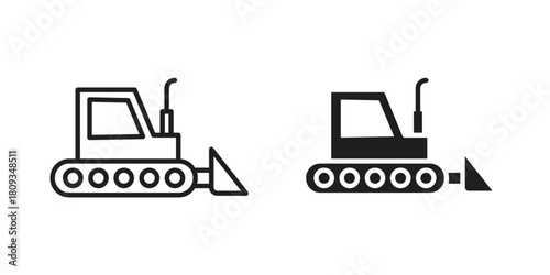 Bulldozer icon symbol in filled and line style. Vector icon collection