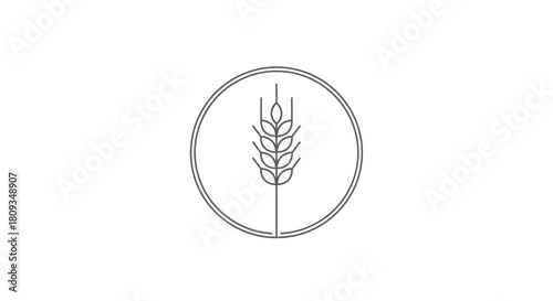 A simple, minimalist illustration of a wheat stalk inside a circular frame, elegant.