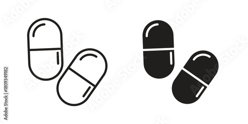 Capsule icon symbol in filled and line style. Vector icon collection