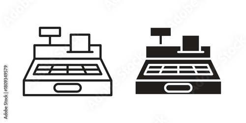Cash register icon symbol in filled and line style. Vector icon collection