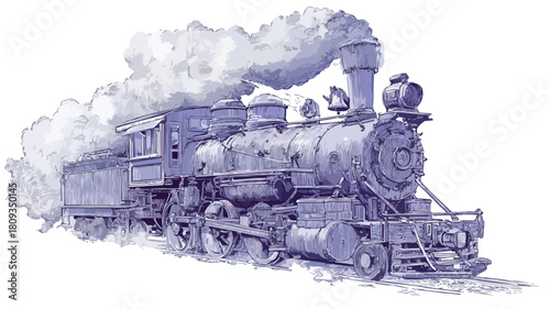 Vintage Train Illustration with Smoke Billowing Vector Artwork