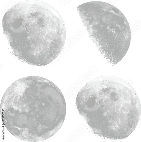 Watercolor Full Moon and Crescent Moon Set