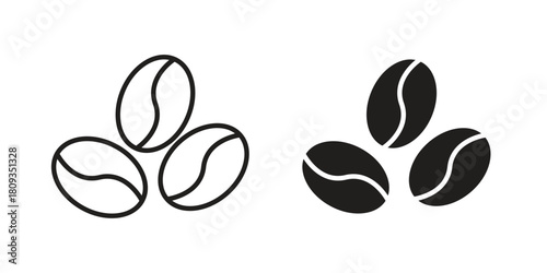 Coffee Bean icon symbol in filled and line style. Vector icon collection