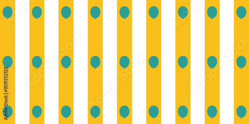 Pattern of teal balloons on gold and white stripes forming a repeating design across the entire image