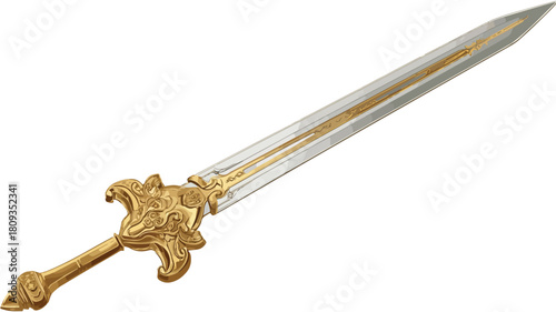 Golden Sword with Intricate Design - Vector Illustration