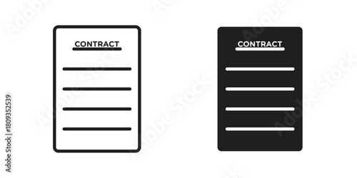 Contract icon symbol in filled and line style. Vector icon collection