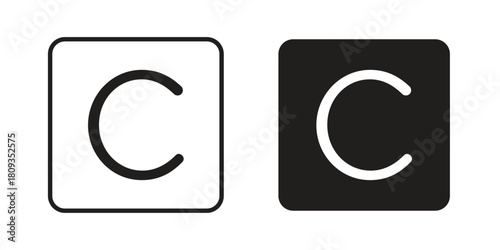 Copyright icon symbol in filled and line style. Vector icon collection