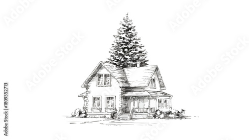 Festive Christmas Tree atop a House Vector Illustration