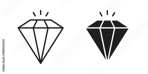 Diamond icon symbol in filled and line style. Vector icon collection