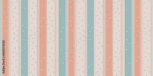 Pastel stripes with scattered confetti pattern in vertical bands of pink blue and cream colors