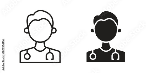 Doctor icon symbol in filled and line style. Vector icon collection