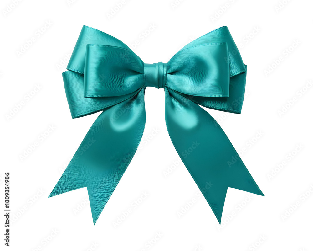 Naklejka premium Elegant teal ribbon bow isolated on white background perfect for gift wrapping and festive decorations