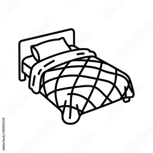 Comfortable bed with a patterned quilt isolated on, ready for a good nights sleep