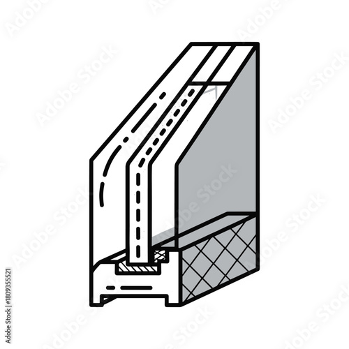 Cross section of a window frame isolated on, diagrammatic view