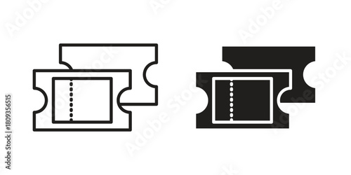 Event ticket icon symbol in filled and line style. Vector icon collection