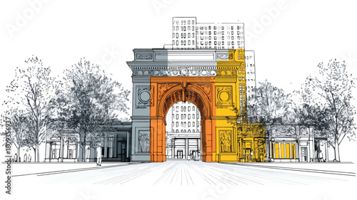 Grand Architectural Archway in a Majestic Building Facade