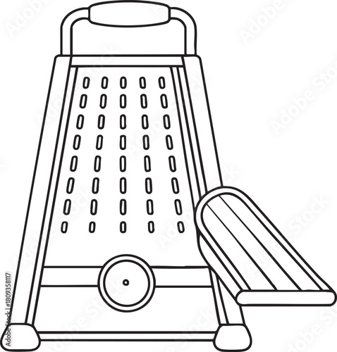 Kitchen grater outline illustration depicting multi functional tools used for shredding cheese vegetables and foods