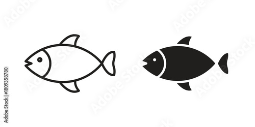 Fish icon symbol in filled and line style. Vector icon collection