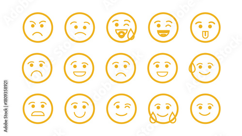 Collection of yellow emoji faces with various expressions
