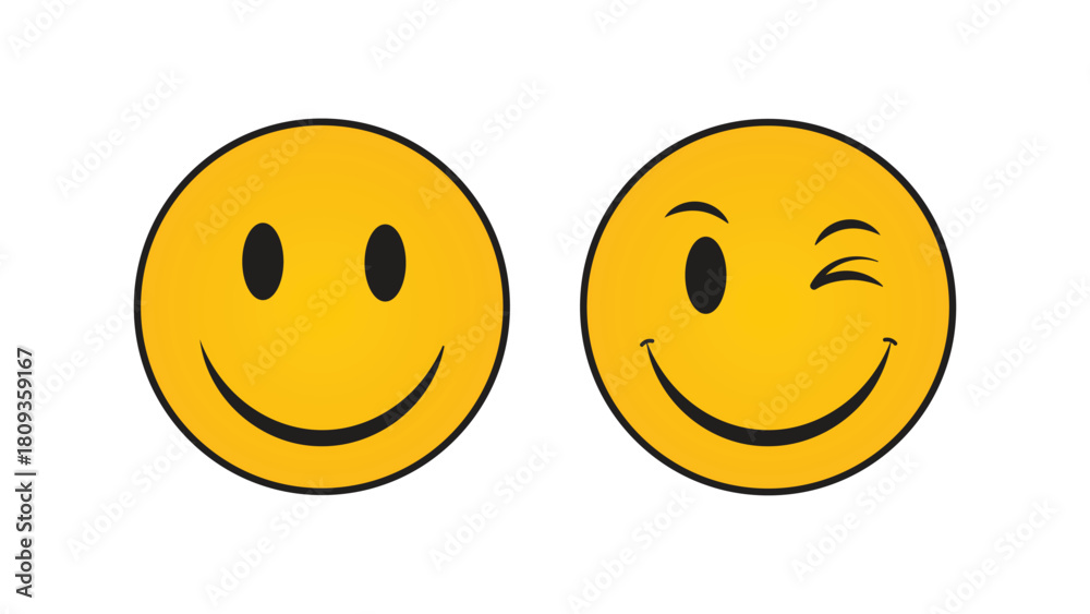 Fototapeta premium Two yellow smiley faces with different expressions isolated