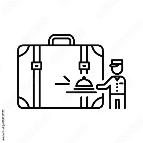 Bellhop service icon with large luggage and reception bell, representing hotel hospitality and guest assistance