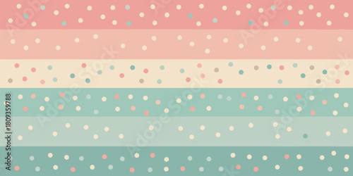 Pastel striped background with scattered polka dots in pink green and white shades for a soft design