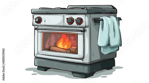 Modern Stove with Burning Fire on White Background for Kitchen Design