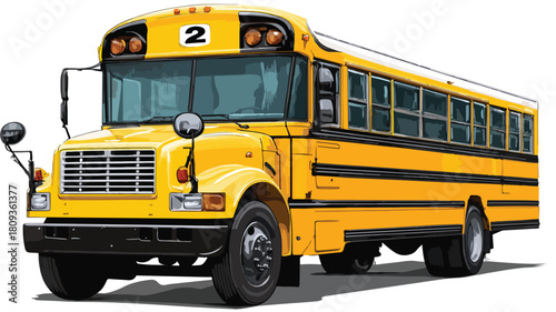 Modern Yellow and Black Bus with Number 2 on Side Vector Illustration