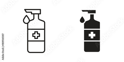 Hand sanitizer icon symbol in filled and line style. Vector icon collection