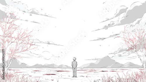 Dreamy Anime Boy in Vector Art Landscape Illustration