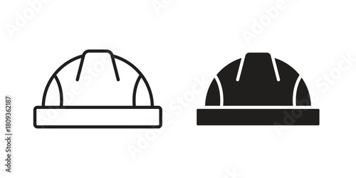 Helmet icon symbol in filled and line style. Vector icon collection