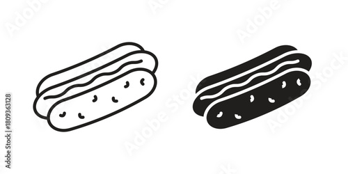 Hot dog icon symbol in filled and line style. Vector icon collection
