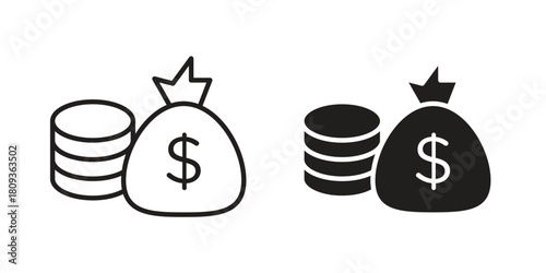 Income icon symbol in filled and line style. Vector icon collection