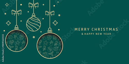 Luxury Christmas card with holidays decoration. Merry Christmas and Happy New Year background.
