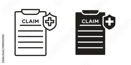 Insurance Claim icon symbol in filled and line style. Vector icon collection