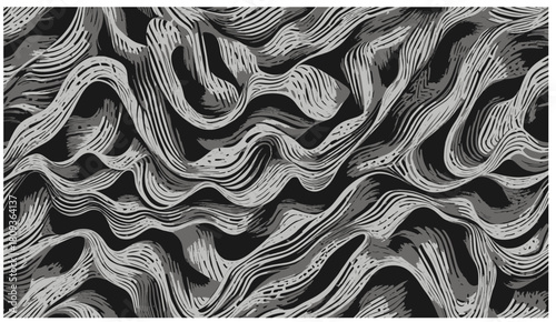  Monochrome, flowing ribbons form a layered, dynamic texture with deep shadows and rhythmic curves. Perfect for backgrounds, art projects, and design accents needing modern