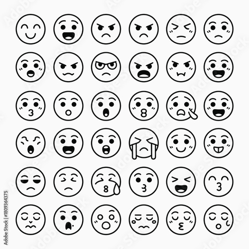 Collection of different faces and expressions representing various emotions and moods for design use