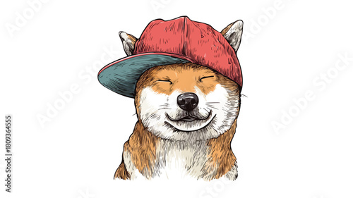 Fun and Quirky Cool Shiba Inu Dog Dabbing and Wearing Hat Image