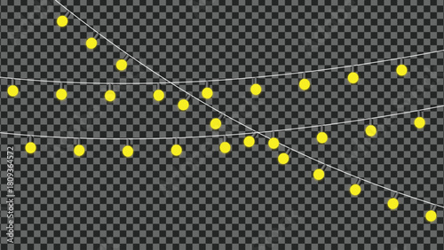 Bright yellow string lights for festive celebrations and decor isolated on transparent background