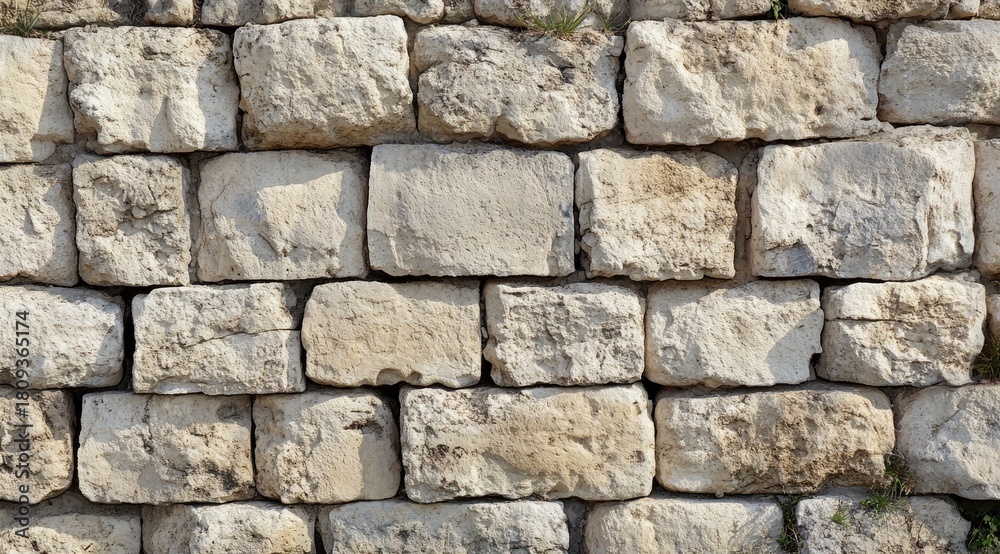 Fototapeta premium Beige stone wall, close-up view (1)