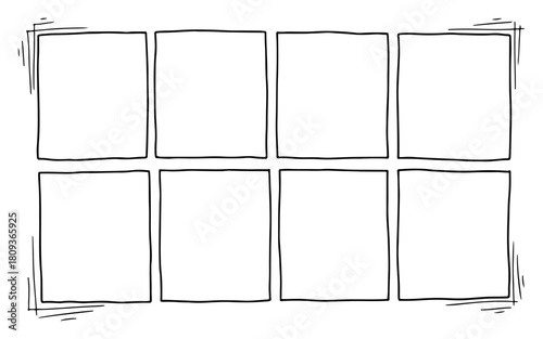 Fotografia Hand Drawn Comic Strip Template with Eight Sketch Frames